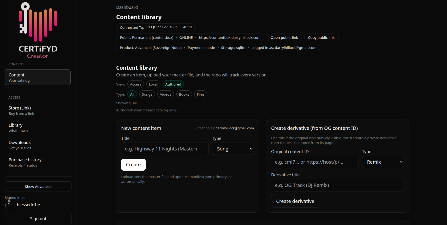 Content library view for publishing with structured creator metadata